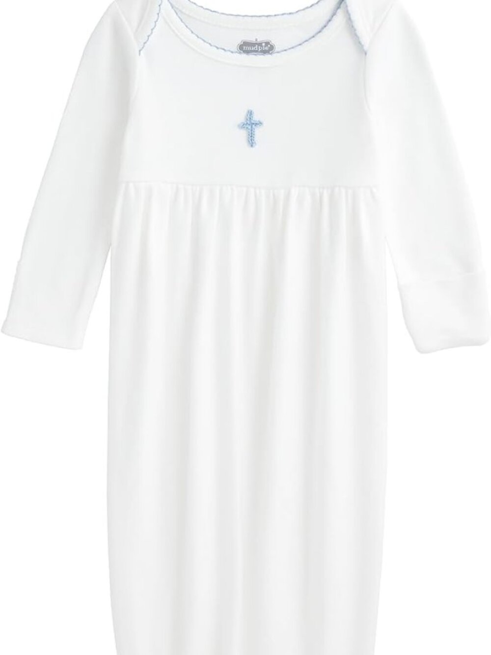 Mud Pie Baby Boy blue Crochet Cross one piece Gown Size 0-3 M NEW